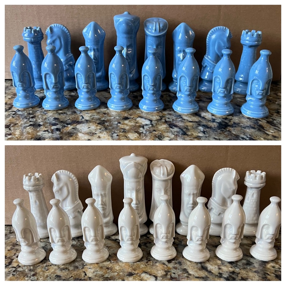 Duncan Mold Ceramic Chess Pieces in Blue & White